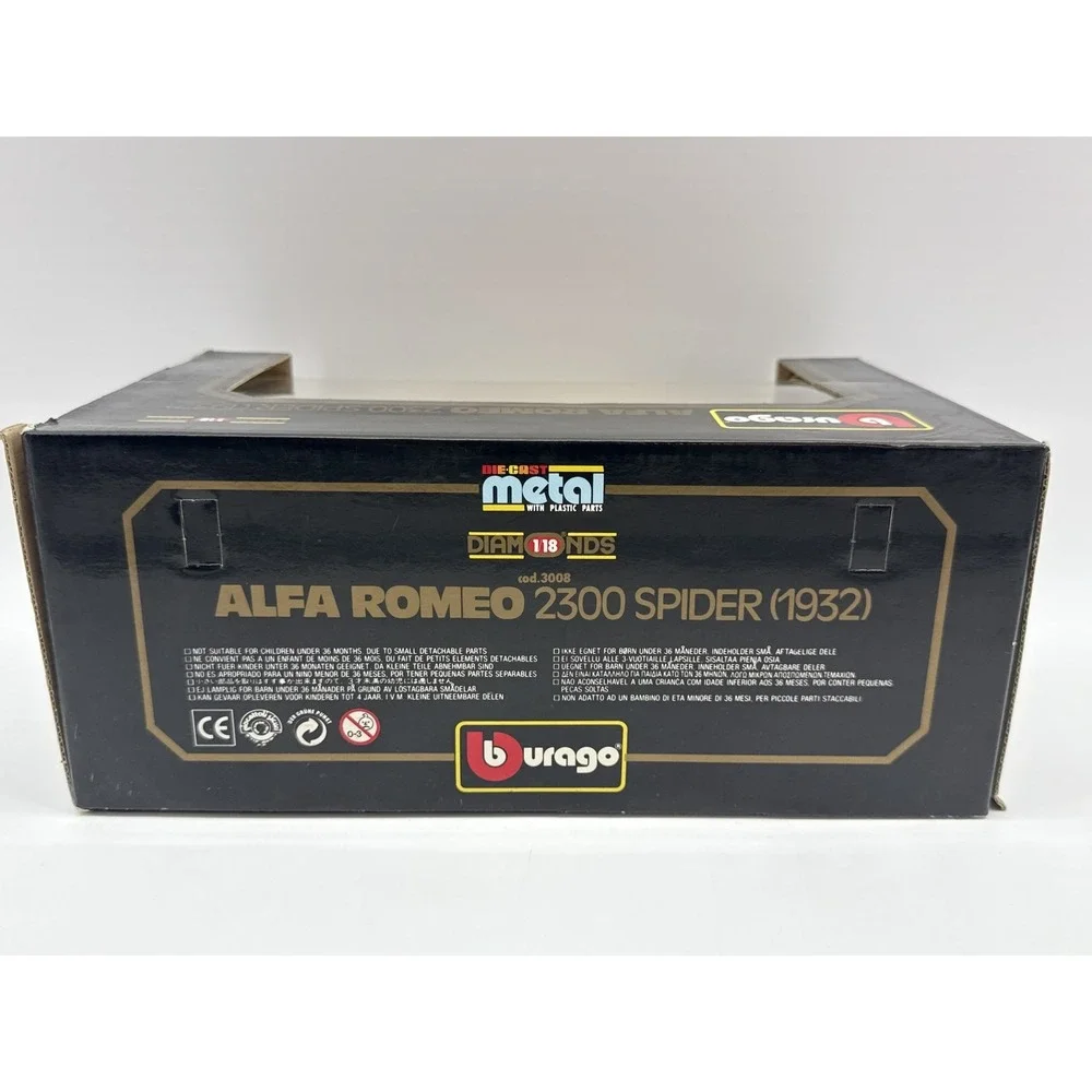 Bburago Alfa Romeo 1:18 Diecast Toy Vehicle Yellow Vintage Limited Edition